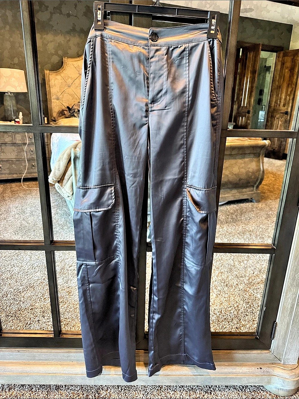 Sanctuary Satin Cargo Pants Gray Waist 27